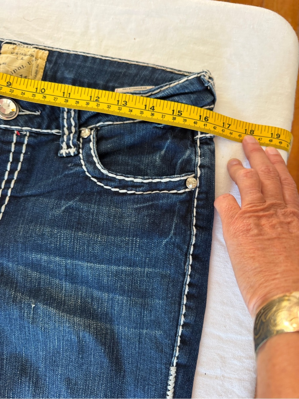 Women’s La Idol USA Dark Wash Rhinestone Embroidered Denim Jeans Size 11 33x31 - Picture 10 of 13